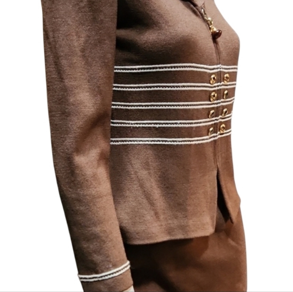 St John Vintage Brown Women's Skirt Suit Set With Gold Detail - Picture 4 of 6
